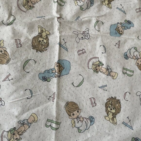 Vintage Precious Moments Baby Quilt Blanket 36" X 36" Custom Handmade White Cott - Picture 6 of 10